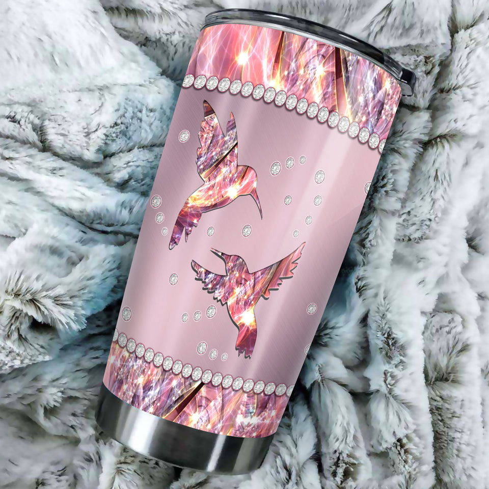 Camellia Personalized Mental Style Jewelry Pink Hummingbird Stainless Steel Tumbler-Double-Walled Insulation Travel Cup With Lid