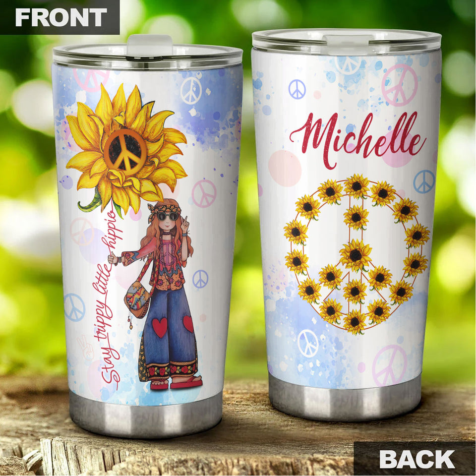 Camellia Personalized Girl And Sunflower Stay Trippy Little Happy Stainless Steel Tumbler-Double-Walled Insulation Travel Cup With Lid