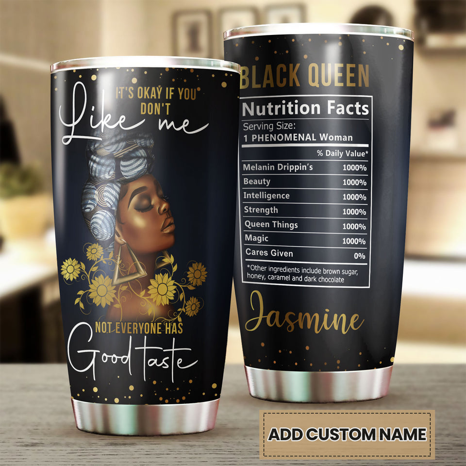 Camellia Personalized Black Women Good Taste Nutrition Facts Stainless Steel Tumbler - Double-Walled Insulation Vacumm Flask - Gift For Black Queen, International Women's Day