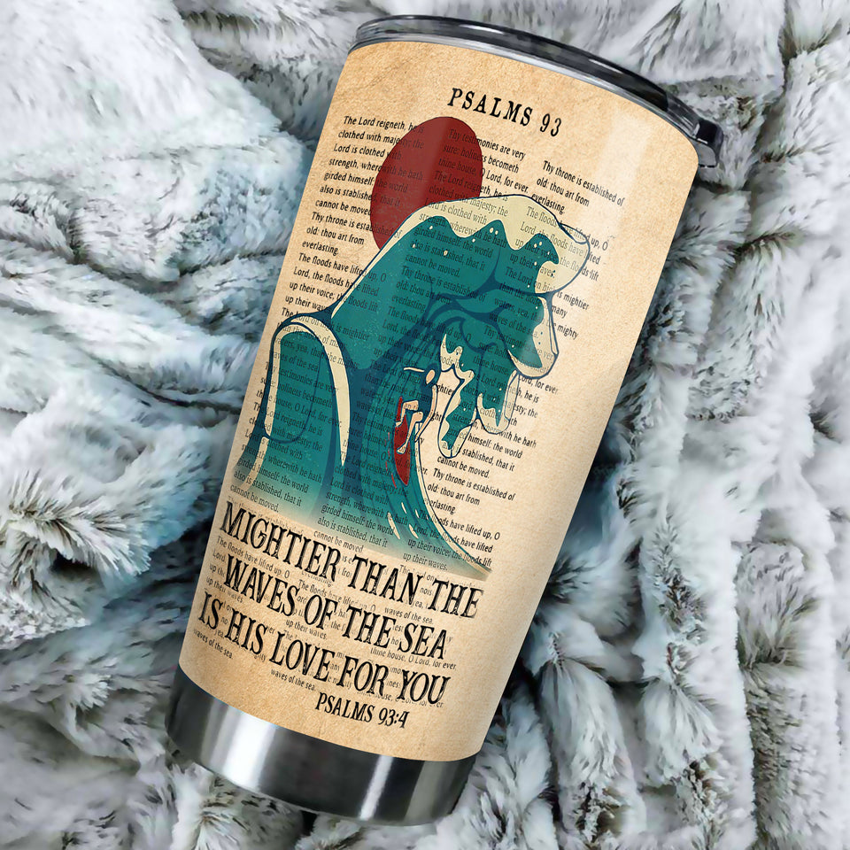 Camellia Personalized Mighter Than The Wave Of The Sea He Loves You Stainless Steel Tumbler- Wall Insulated Cup With Lid Travel Mug