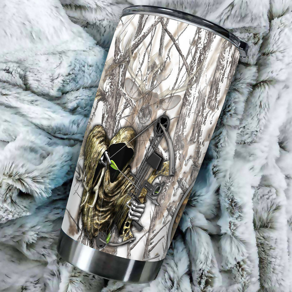 Camellia Personalized 3D Hunting Grim Reaper Stainless Steel Tumbler - Customized Double-Walled Insulation Travel Thermal Cup With Lid
