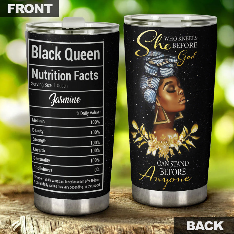 Camellia Personalized Black Queen Faith Stainless Steel Tumbler - Double-Walled Insulation Vacumm Flask - Gift For Black Queen, International Women's Day, Hippie Girls