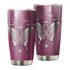 Camellia Personalized Breast Cancer Butterfly Jewelry Style Stainless Steel Tumbler - Double-Walled Insulation Vacumm Flask - Gift For Breast Cancer Awareness Month