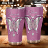 Camellia Personalized Breast Cancer Butterfly Jewelry Style Stainless Steel Tumbler - Double-Walled Insulation Vacumm Flask - Gift For Breast Cancer Awareness Month