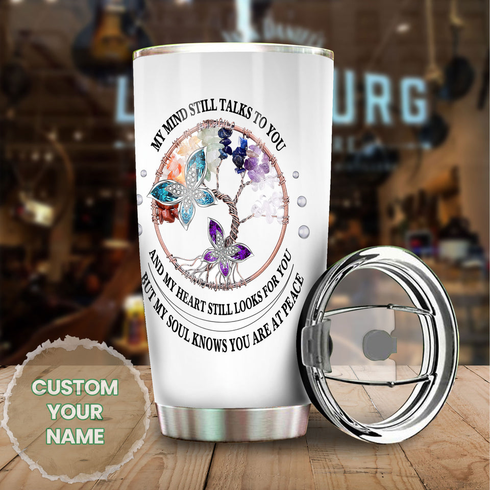 Camellia Personalized Butterfly My Heart Still Look For You Stainless Steel Tumbler - Double-Walled Insulation Vacumm Flask - For Thanksgiving, Memorial Day, Christians, Christmas Gift