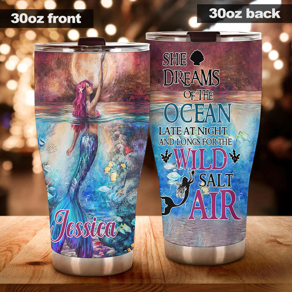 Camellia Personalized Mermaid She Dream Of The Ocean Stainless Steel Tumbler-Double-Walled Insulation Travel Cup With Lid 04
