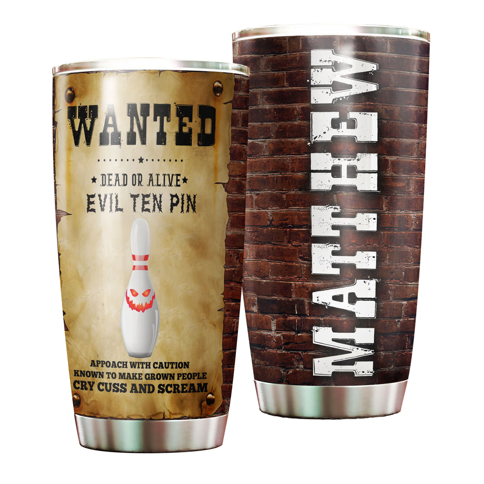 Camellia Personalized Bowling Evil Ten Pins Halloween Gift Stainless Steel Tumbler - Double-Walled Insulation Vacumm Flask - Gift For Bowling Lovers, National Bowling Day 8th August