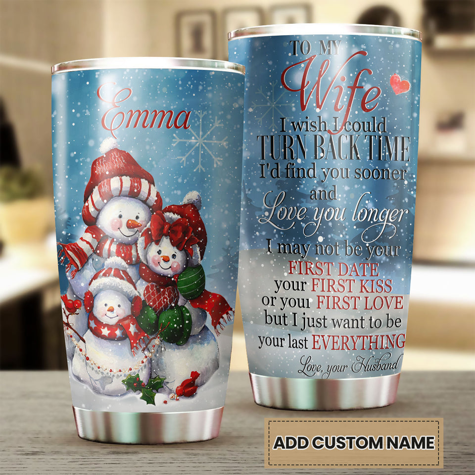 Camellia Personalized Christmas Snowman To My Wife Stainless Steel Tumbler - Customized Double-Walled Insulation Travel Thermal Cup With Lid Gift For Soulmate Wife