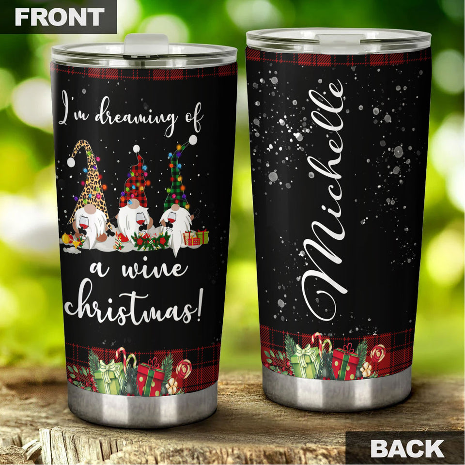 Camellia Personalized Christmas Santa Claus Im Dreaming A Wine Christmas Stainless Steel Tumbler - Customized Double-Walled Insulation Travel Thermal Cup With Lid