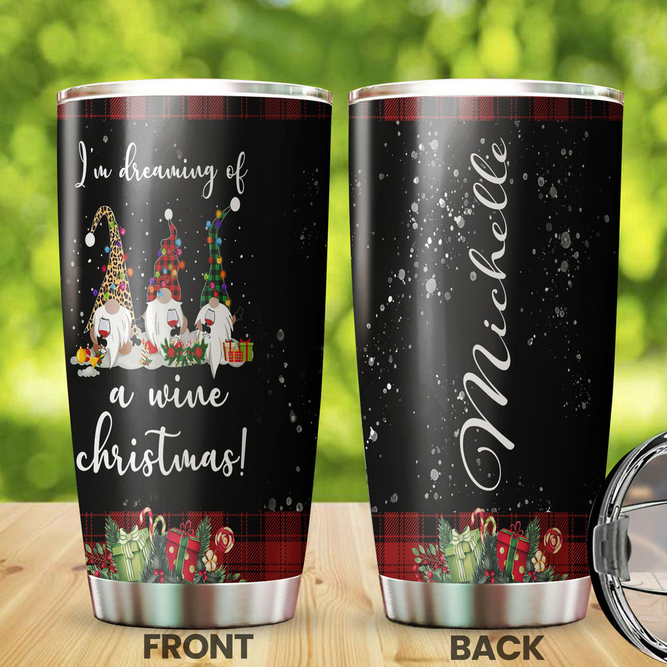 Camellia Personalized Christmas Santa Claus Im Dreaming A Wine Christmas Stainless Steel Tumbler - Customized Double-Walled Insulation Travel Thermal Cup With Lid