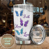 Camellia Personalized Butterfly Silver Faith Hope Love Cross Stainless Steel Tumbler - Double-Walled Insulation Vacumm Flask - For Thanksgiving, Memorial Day, Christians, Christmas Gift