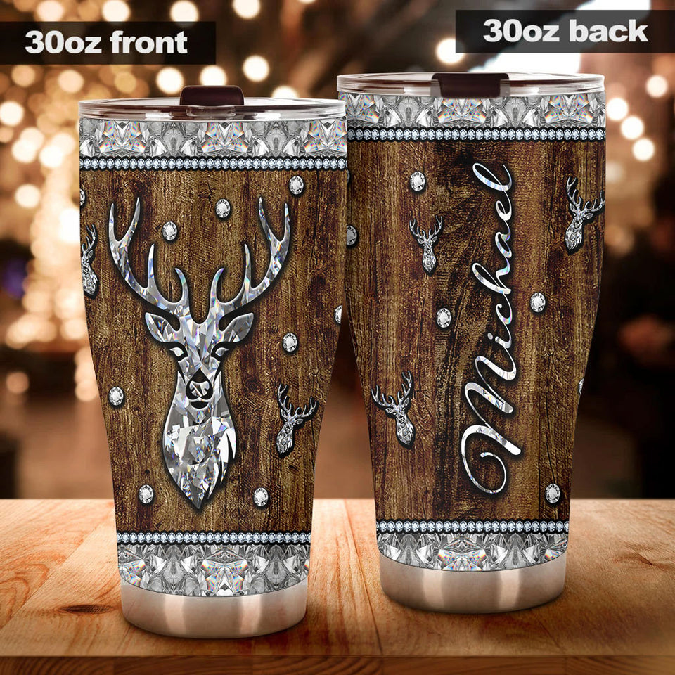 Camellia Personalized Deer Crystal Style Stainless Steel Tumbler - Customized Double-Walled Insulation Travel Thermal Cup With Lid Gift For Deer Lover
