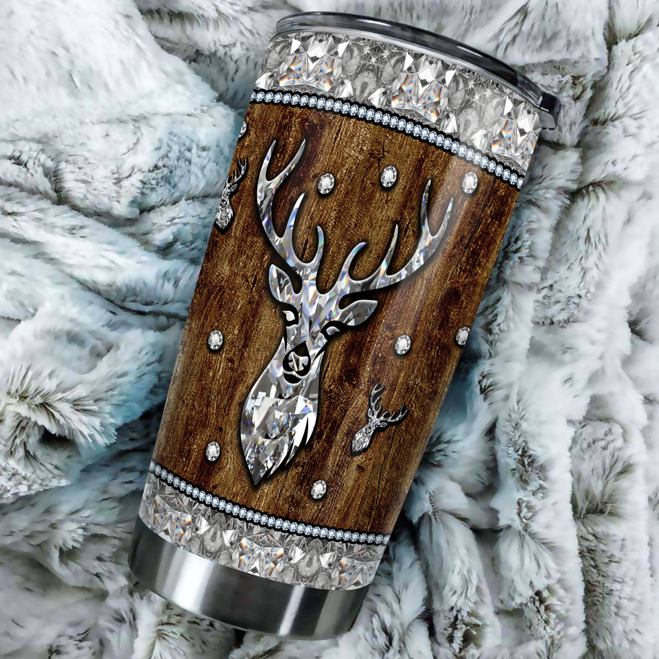 Camellia Personalized Deer Crystal Style Stainless Steel Tumbler - Customized Double-Walled Insulation Travel Thermal Cup With Lid Gift For Deer Lover