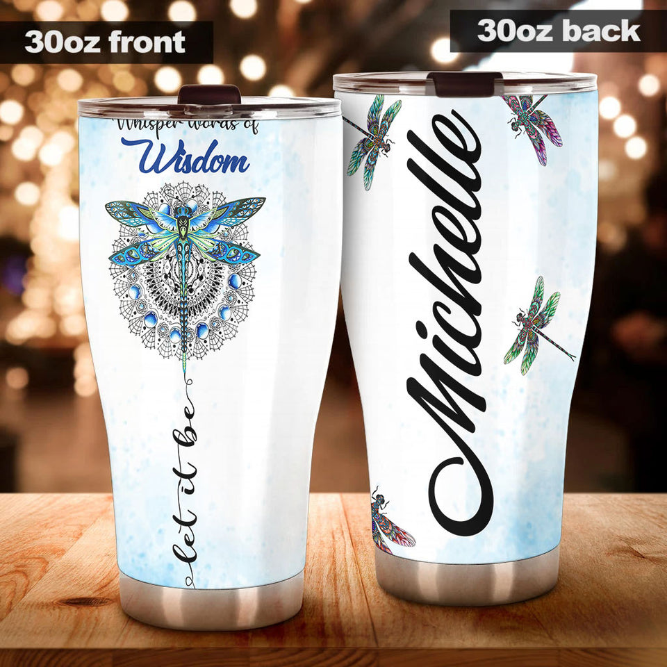 Camellia Personalized Colorful Dragonfly Hippie Style Stainless Steel Tumbler-Double-Walled Travel Therma Cup With Lid 02