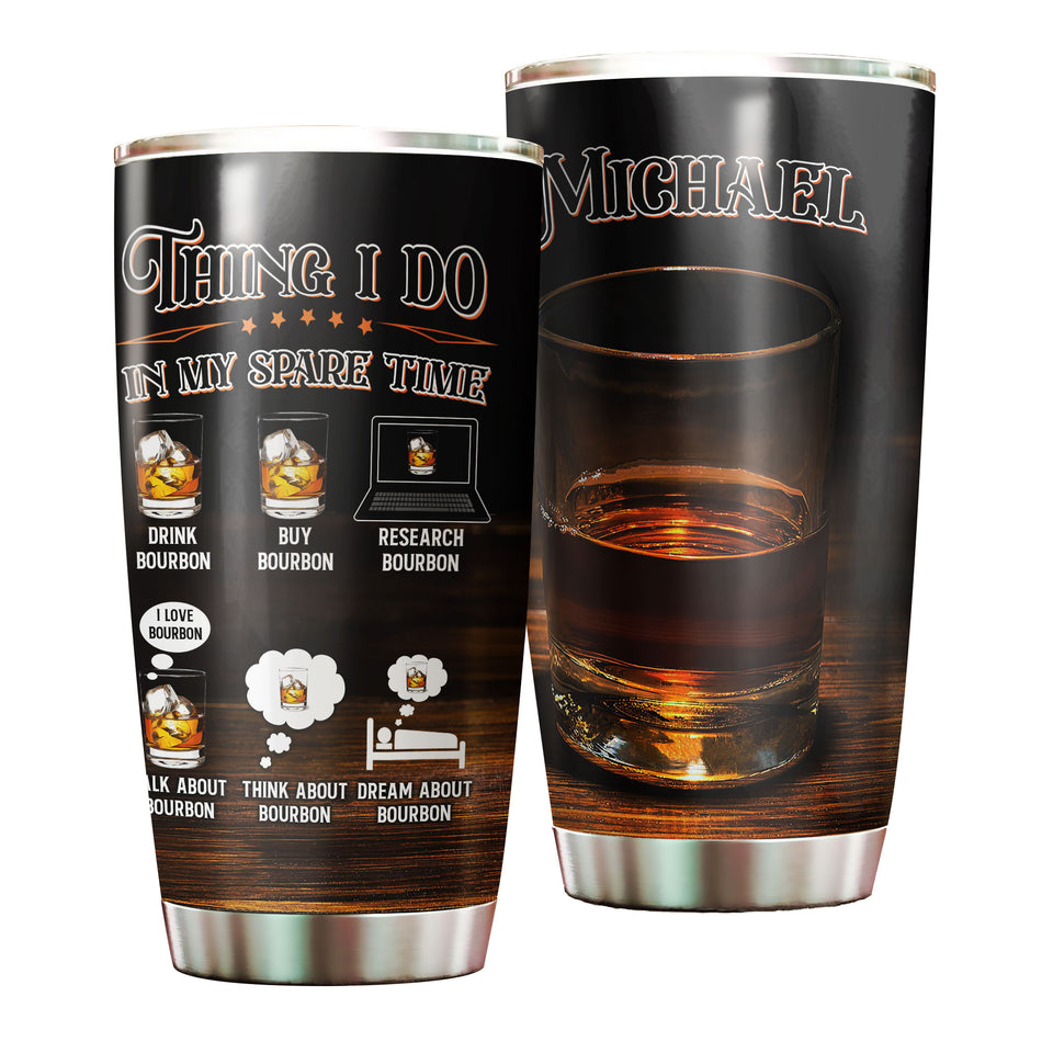 Camellia Persionalized 3D Bourbon Lover Stainless Steel Tumbler - Customized Double - Walled Insulation Travel Thermal Cup With Lid Gift For Cocktail Lover