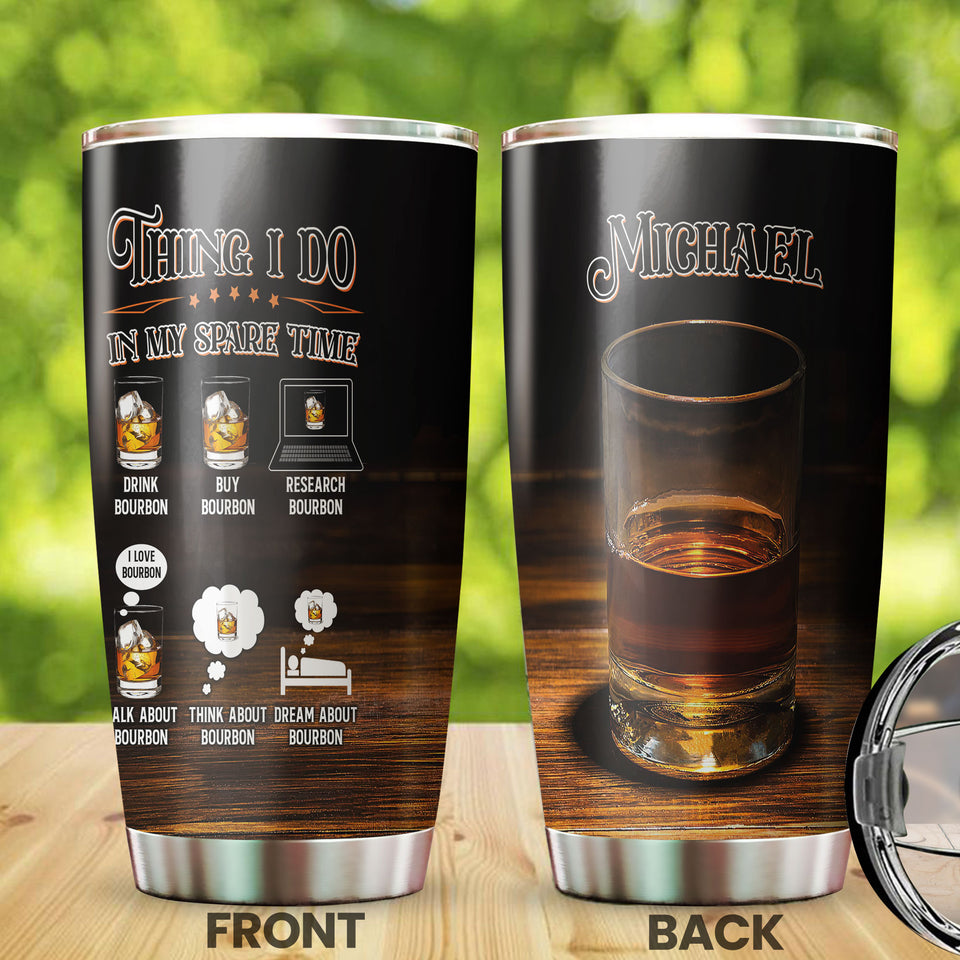 Camellia Persionalized 3D Bourbon Lover Stainless Steel Tumbler - Customized Double - Walled Insulation Travel Thermal Cup With Lid Gift For Cocktail Lover