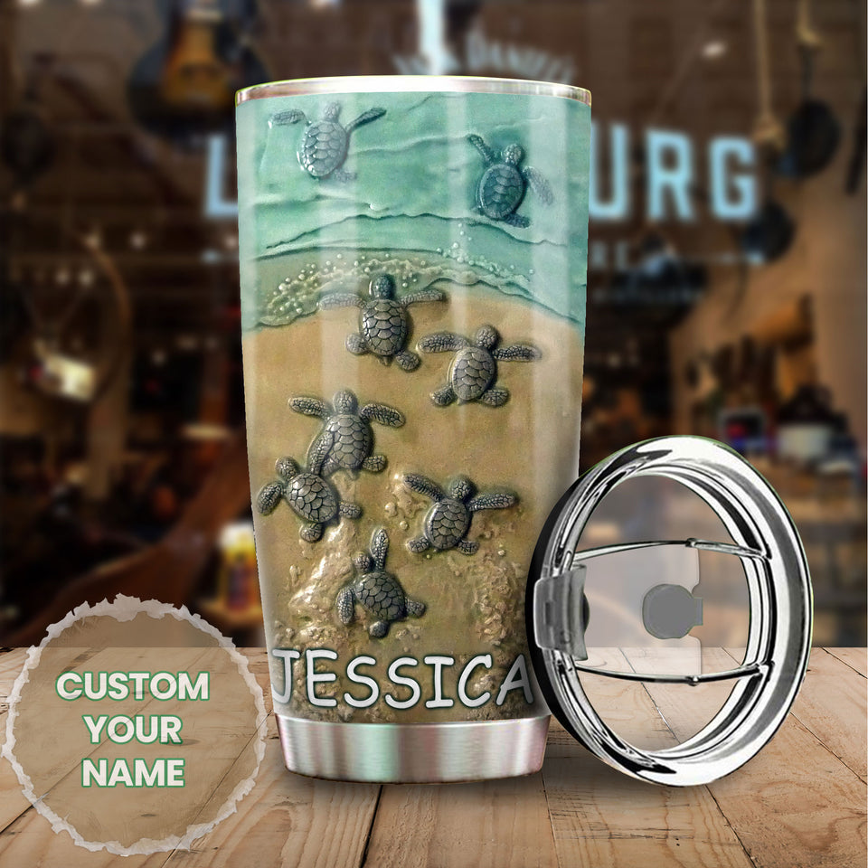 Camellia Personalized Baby Turtle Life Lesson Stainless Steel Tumbler - Double-Walled Insulation Vacumm Flask - Gift For Art Marine Life Researchers, Turtle Fans