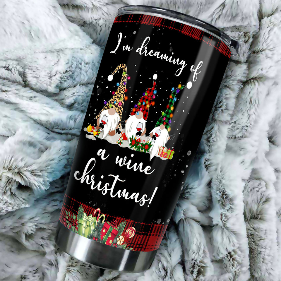 Camellia Personalized Christmas Santa Claus Im Dreaming A Wine Christmas Stainless Steel Tumbler - Customized Double-Walled Insulation Travel Thermal Cup With Lid