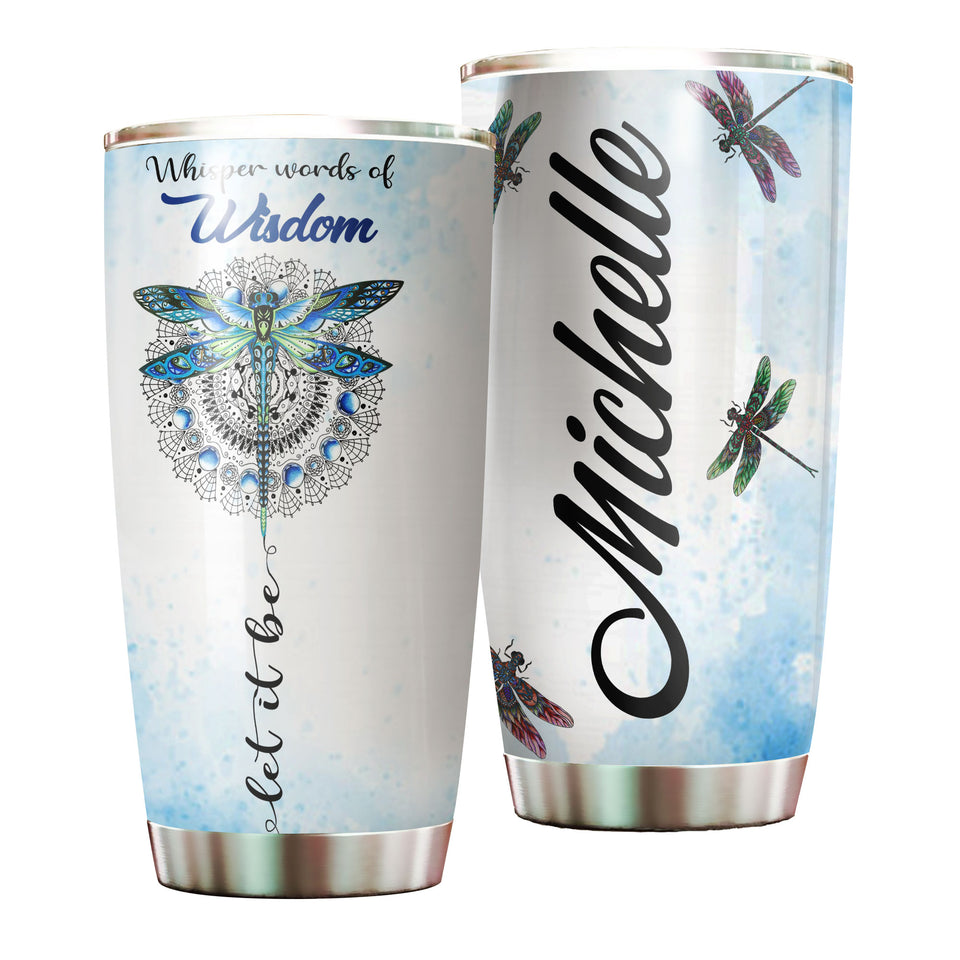 Camellia Personalized Colorful Dragonfly Hippie Style Stainless Steel Tumbler-Double-Walled Travel Therma Cup With Lid 02