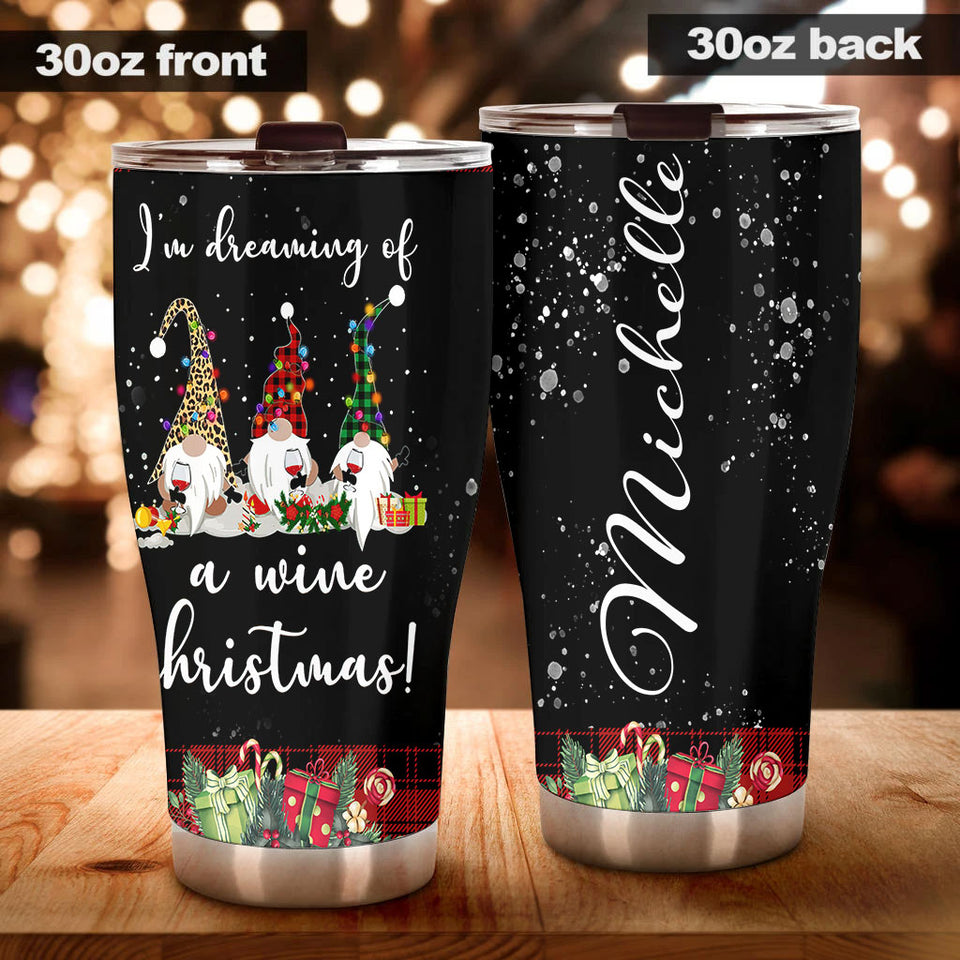 Camellia Personalized Christmas Santa Claus Im Dreaming A Wine Christmas Stainless Steel Tumbler - Customized Double-Walled Insulation Travel Thermal Cup With Lid