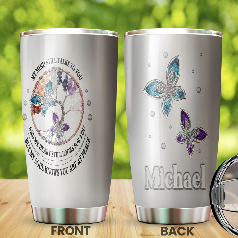 Camellia Personalized Butterfly My Heart Still Look For You Stainless Steel Tumbler - Double-Walled Insulation Vacumm Flask - For Thanksgiving, Memorial Day, Christians, Christmas Gift