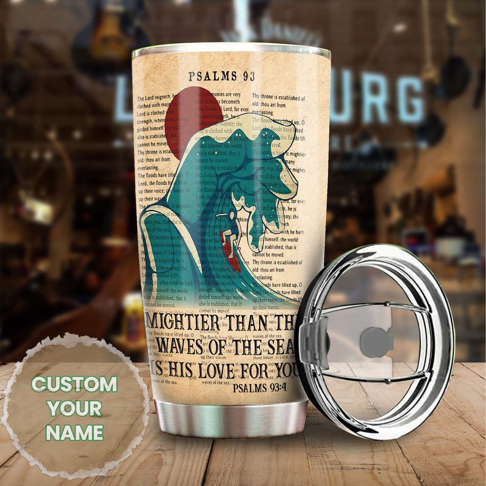 Camellia Personalized Mighter Than The Wave Of The Sea He Loves You Stainless Steel Tumbler- Wall Insulated Cup With Lid Travel Mug