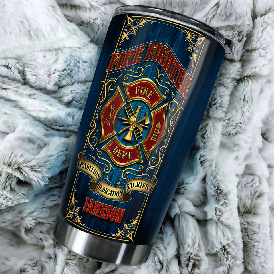 Camellia Personalized Firefighter Nutrition Facts Stainless Steel Tumbler-Double-Walled Insulation Gift For Firefighter Fireman