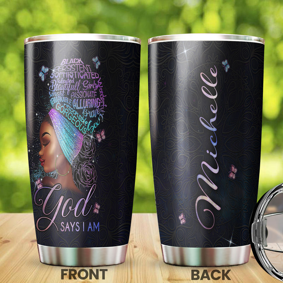 Camellia Personalized Black Women Faith Stainless Steel Tumbler - Double-Walled Insulation Vacumm Flask - Gift For Black Queen, International Women's Day, Hippie Girls 06