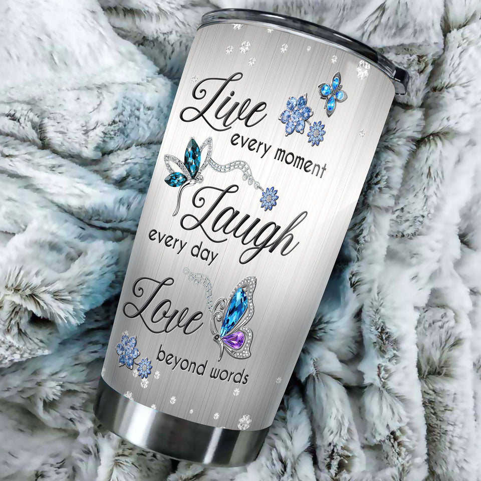 Camellia Personalized Butterfly Jewelry Style  Live Every Moment Stainless Steel Tumbler - Double-Walled Insulation Vacumm Flask - For Thanksgiving, Memorial Day, Christians, Christmas Gift