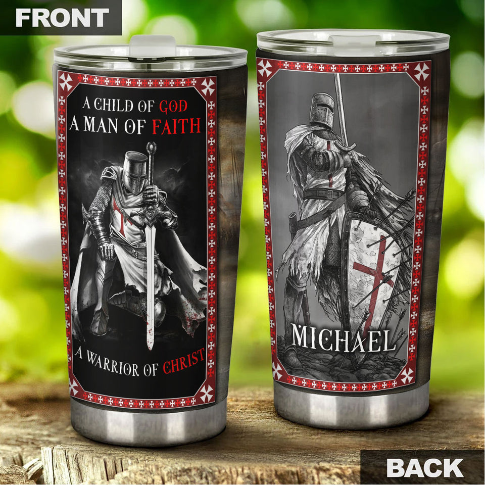 Camellia Personalized Child Of God Man Of Faith Warrior Of Christ Stainless Steel Tumbler-Wall Insulated Cup With Lid Travel Mug