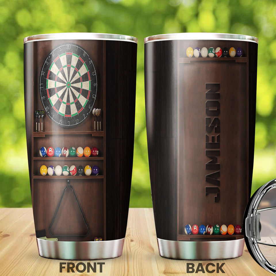 Camellia Personalized Pool Table Billiard And Dart Board Stainless Steel Tumbler-Double-Walled Insulated Gift For Golf Player Dart Player