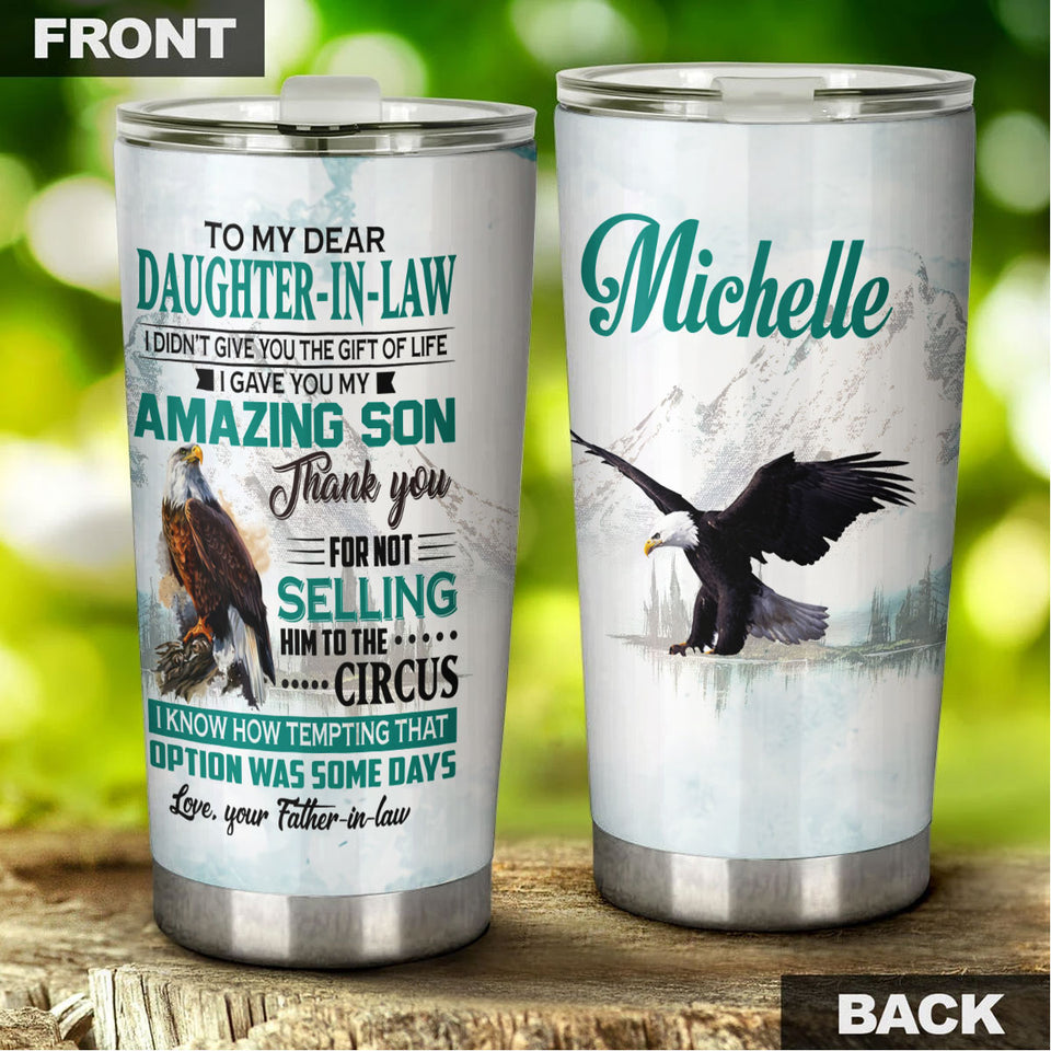 Camellia Personalized Eagle To My Dear Daughter In Law Stainless Steel Tumbler - Customized Double-Walled Insulation Travel Thermal Cup With Lid