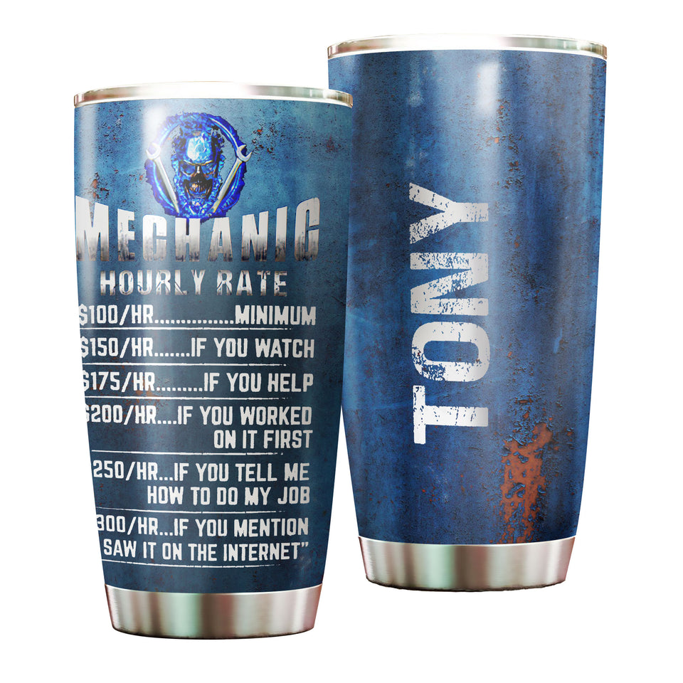 Camellia Personalized Mechanic Hourly Rate  Stainless Steel Tumbler-Sweat-Proof Double Wall Cup With Lid Gift For Mechanic