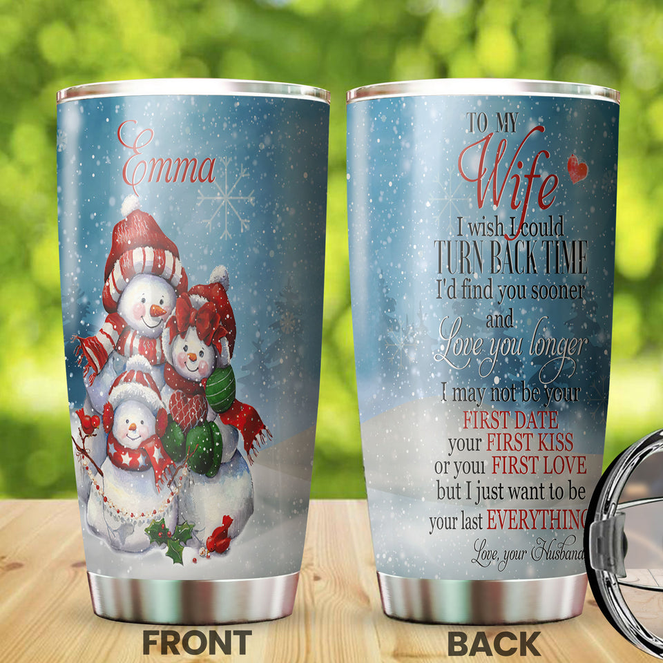 Camellia Personalized Christmas Snowman To My Wife Stainless Steel Tumbler - Customized Double-Walled Insulation Travel Thermal Cup With Lid Gift For Soulmate Wife