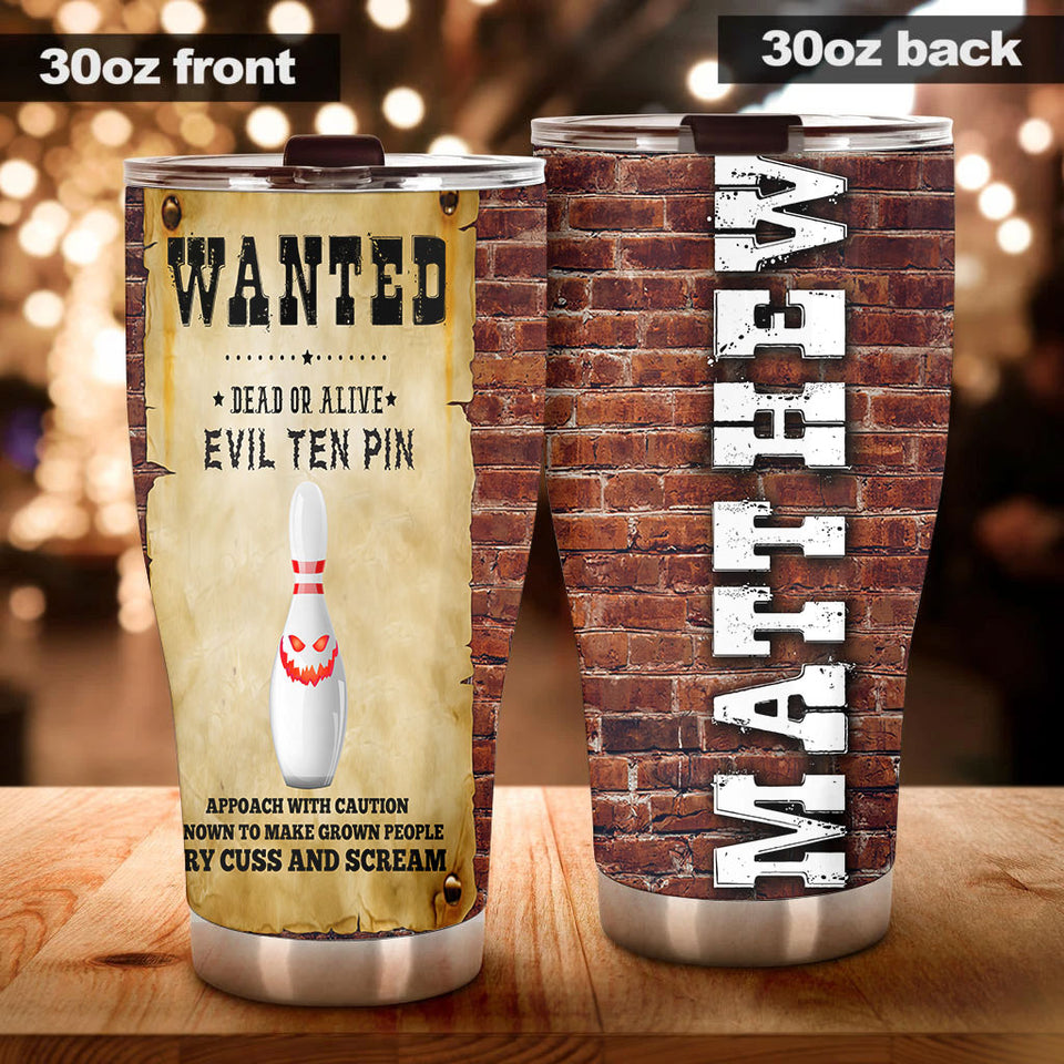 Camellia Personalized Bowling Evil Ten Pins Halloween Gift Stainless Steel Tumbler - Double-Walled Insulation Vacumm Flask - Gift For Bowling Lovers, National Bowling Day 8th August