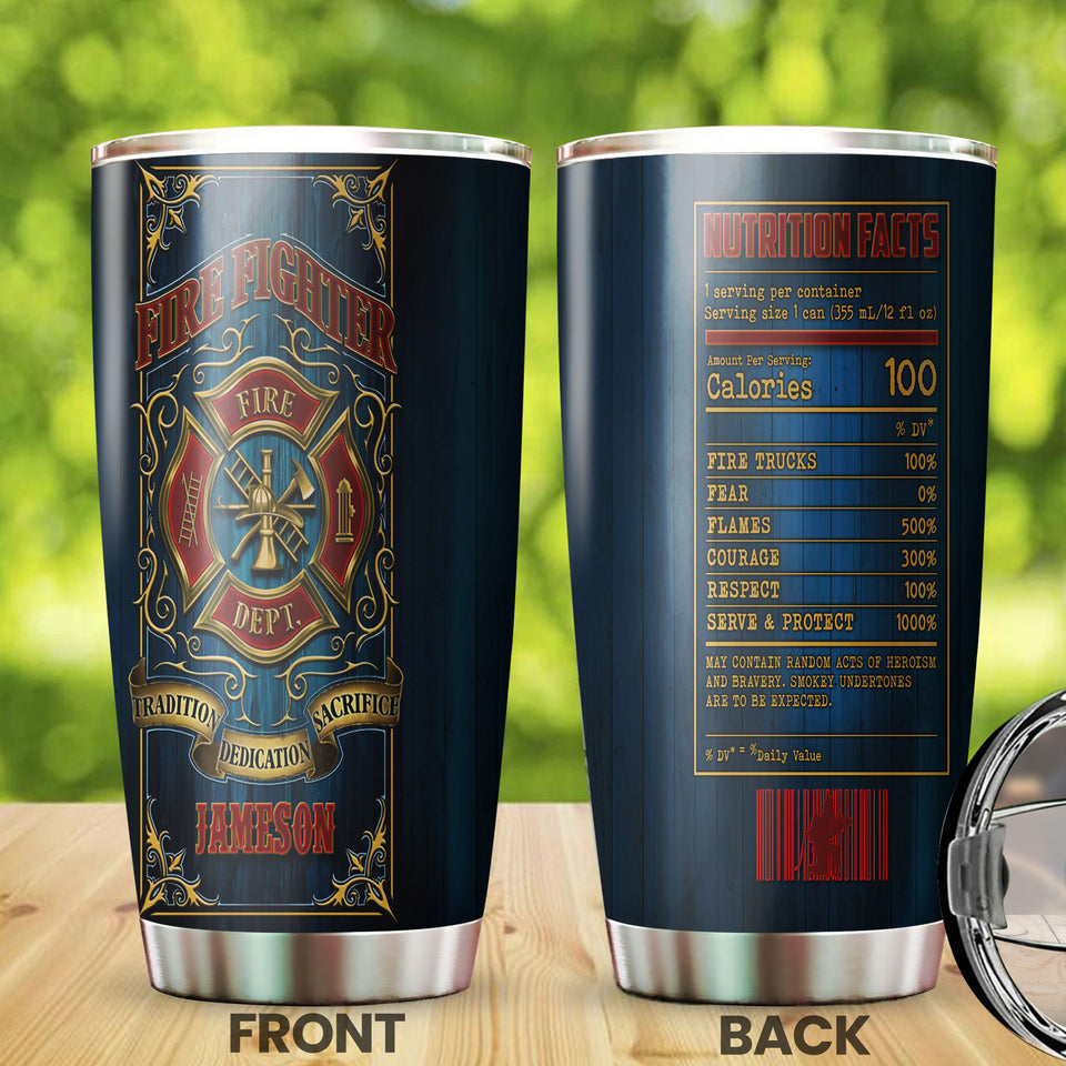 Camellia Personalized Firefighter Nutrition Facts Stainless Steel Tumbler-Double-Walled Insulation Gift For Firefighter Fireman
