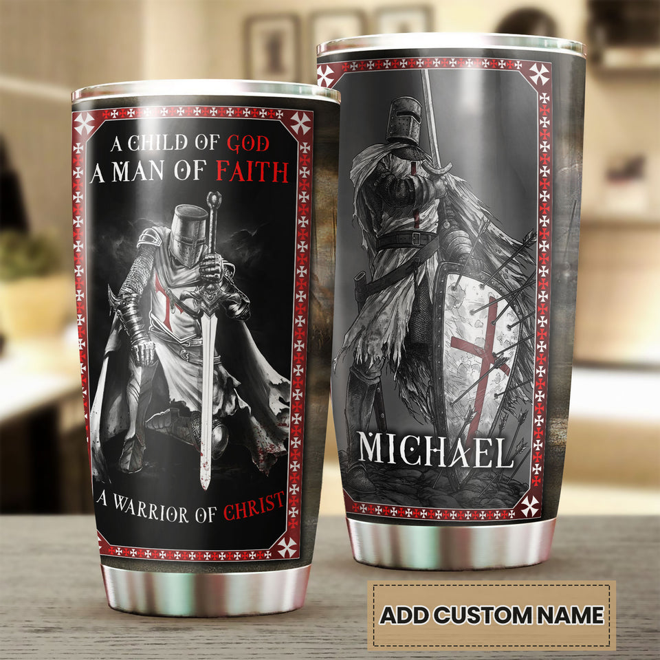 Camellia Personalized Child Of God Man Of Faith Warrior Of Christ Stainless Steel Tumbler-Wall Insulated Cup With Lid Travel Mug