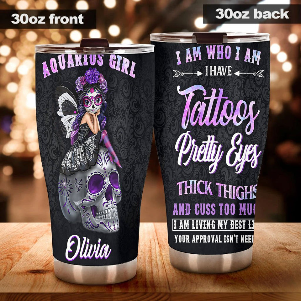 Camellia Persionalized 3D Aquarius Girl Stainless Steel Tumbler - Customized Double - Walled Insulation Travel Thermal Cup With Lid
