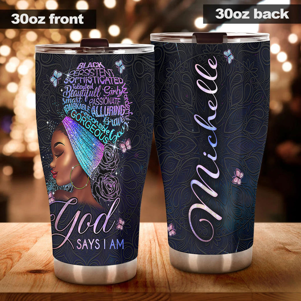 Camellia Personalized Black Women Faith Stainless Steel Tumbler - Double-Walled Insulation Vacumm Flask - Gift For Black Queen, International Women's Day, Hippie Girls 06