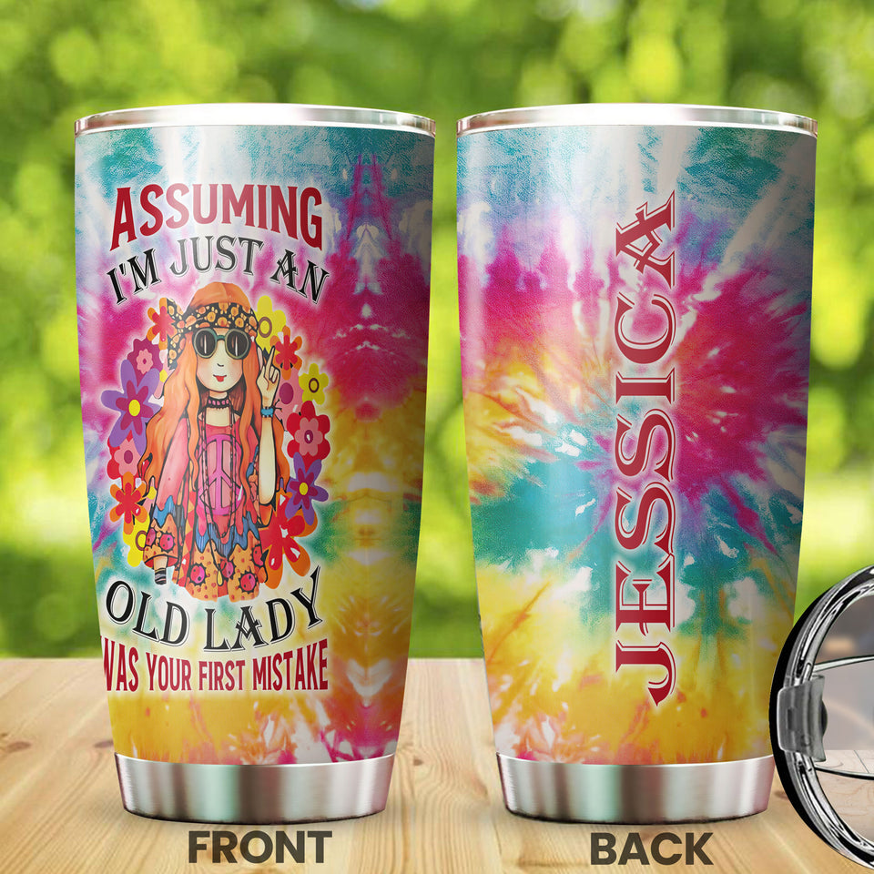 Camellia Personalized I'm Just Old Lady Hippie Style Stainless Steel Tumbler- Therma Flask Gift For Old Lady