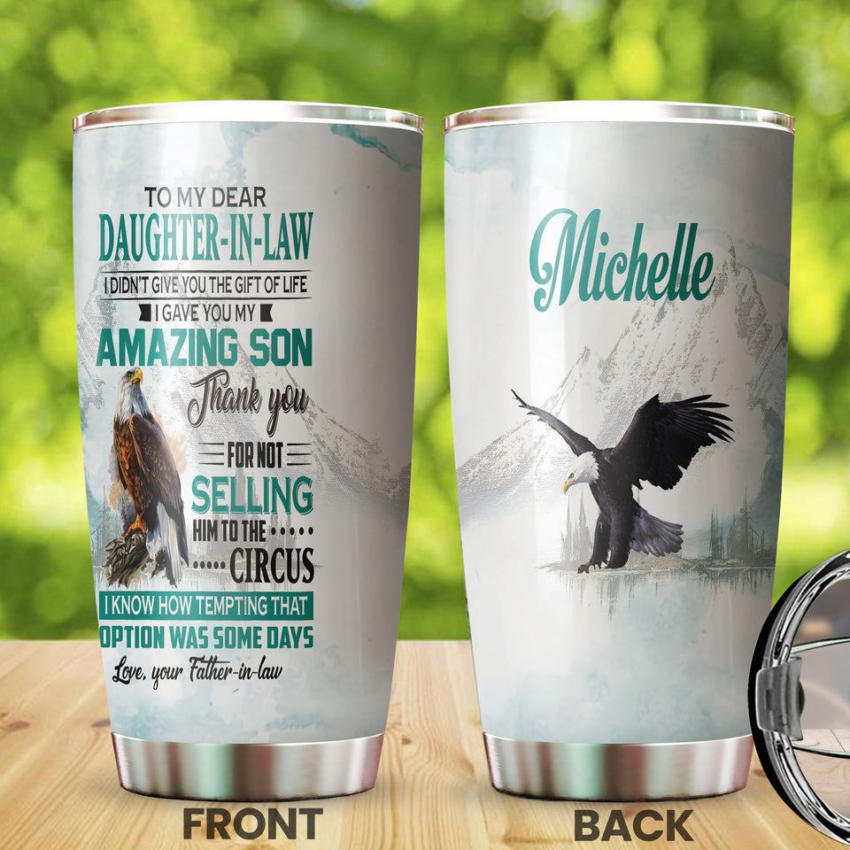 Camellia Personalized Eagle To My Dear Daughter In Law Stainless Steel Tumbler - Customized Double-Walled Insulation Travel Thermal Cup With Lid