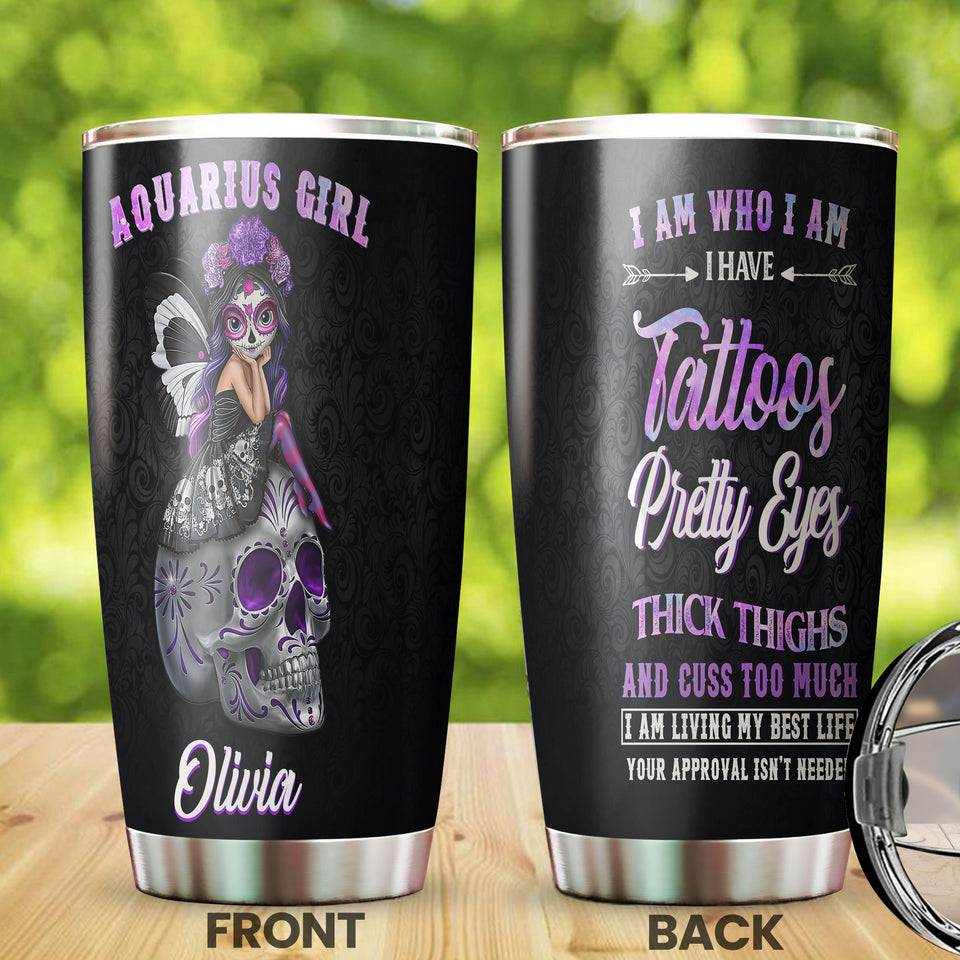 Camellia Persionalized 3D Aquarius Girl Stainless Steel Tumbler - Customized Double - Walled Insulation Travel Thermal Cup With Lid