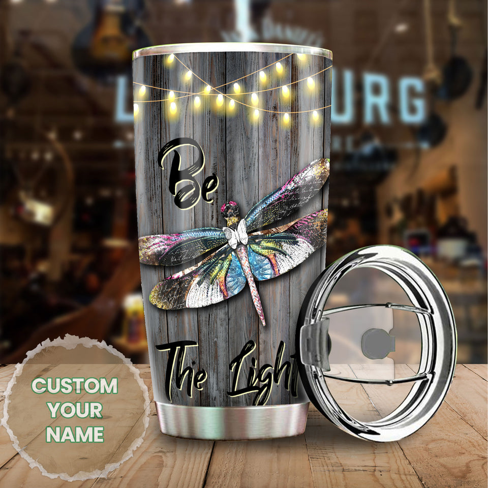Camellia Personalized Colorful Dragonfly Black Queen Be The Light Stainless Steel Tumbler - Customized Double-Walled Insulation Travel Thermal Cup With Lid