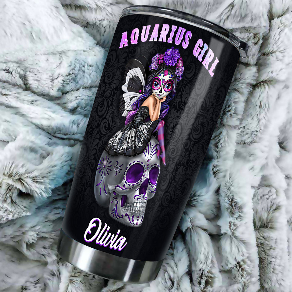 Camellia Persionalized 3D Aquarius Girl Stainless Steel Tumbler - Customized Double - Walled Insulation Travel Thermal Cup With Lid