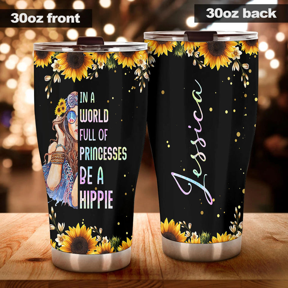 Camellia Personalized I A worl Full Of Princess Be Hippie Stainless Steel Tumbler-Sweat-Proof Double Wall Travel Cup With Lid Gift For Hippie Girl 01