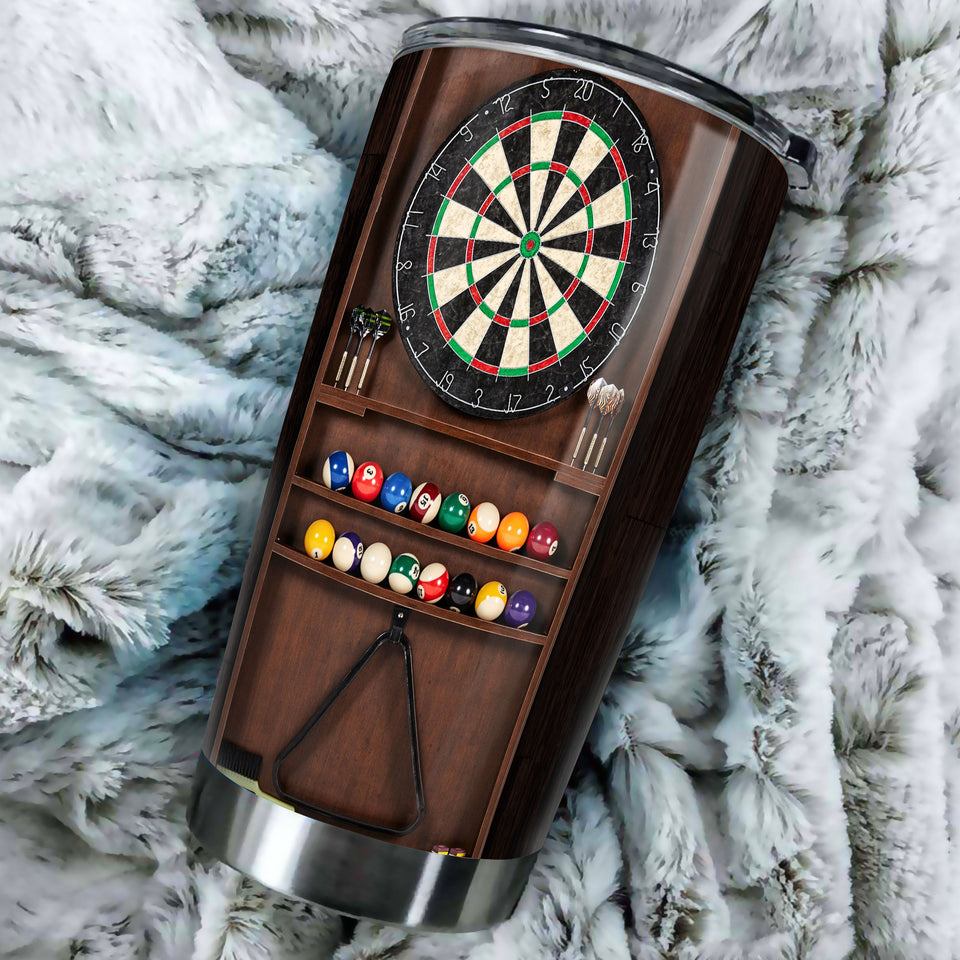 Camellia Personalized Pool Table Billiard And Dart Board Stainless Steel Tumbler-Double-Walled Insulated Gift For Golf Player Dart Player