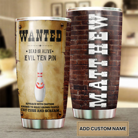 Camellia Personalized Bowling Evil Ten Pins Halloween Gift Stainless Steel Tumbler - Double-Walled Insulation Vacumm Flask - Gift For Bowling Lovers, National Bowling Day 8th August