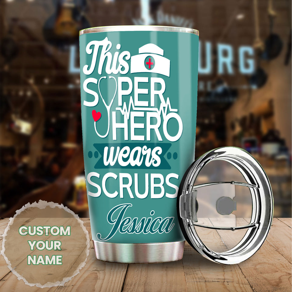 Camellia Personalized Nurse Hero Scrubs Stainless Steel Tumbler - Double-Walled Insulation Vacumm Flask - Gift For Nurse, Christmas Gift, International Nurses Day