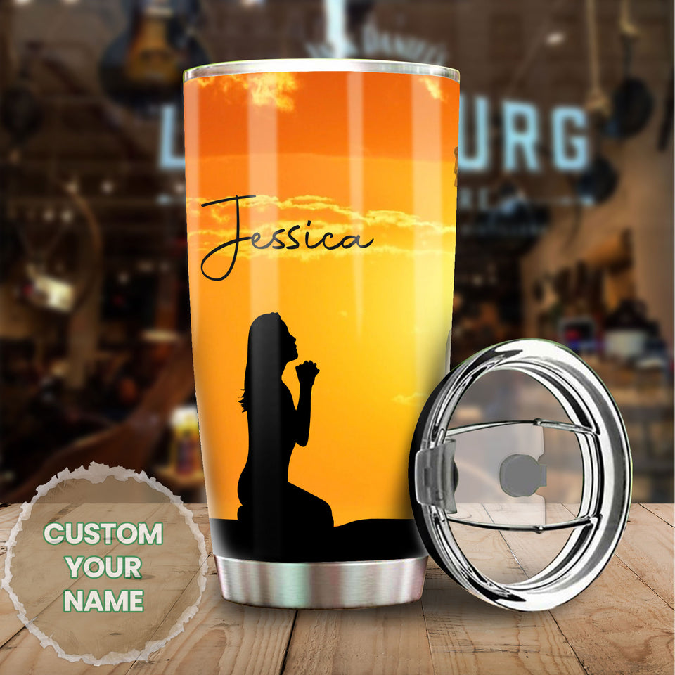 Camellia Personalized The Cross And Girl Faith Over Fear Stainless Steel Tumbler-Thermal Flask Travel Therma Cup With Lid