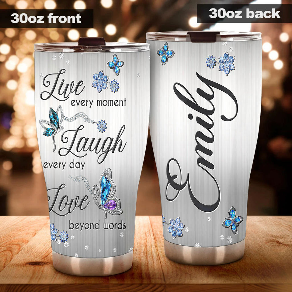 Camellia Personalized Butterfly Jewelry Style  Live Every Moment Stainless Steel Tumbler - Double-Walled Insulation Vacumm Flask - For Thanksgiving, Memorial Day, Christians, Christmas Gift